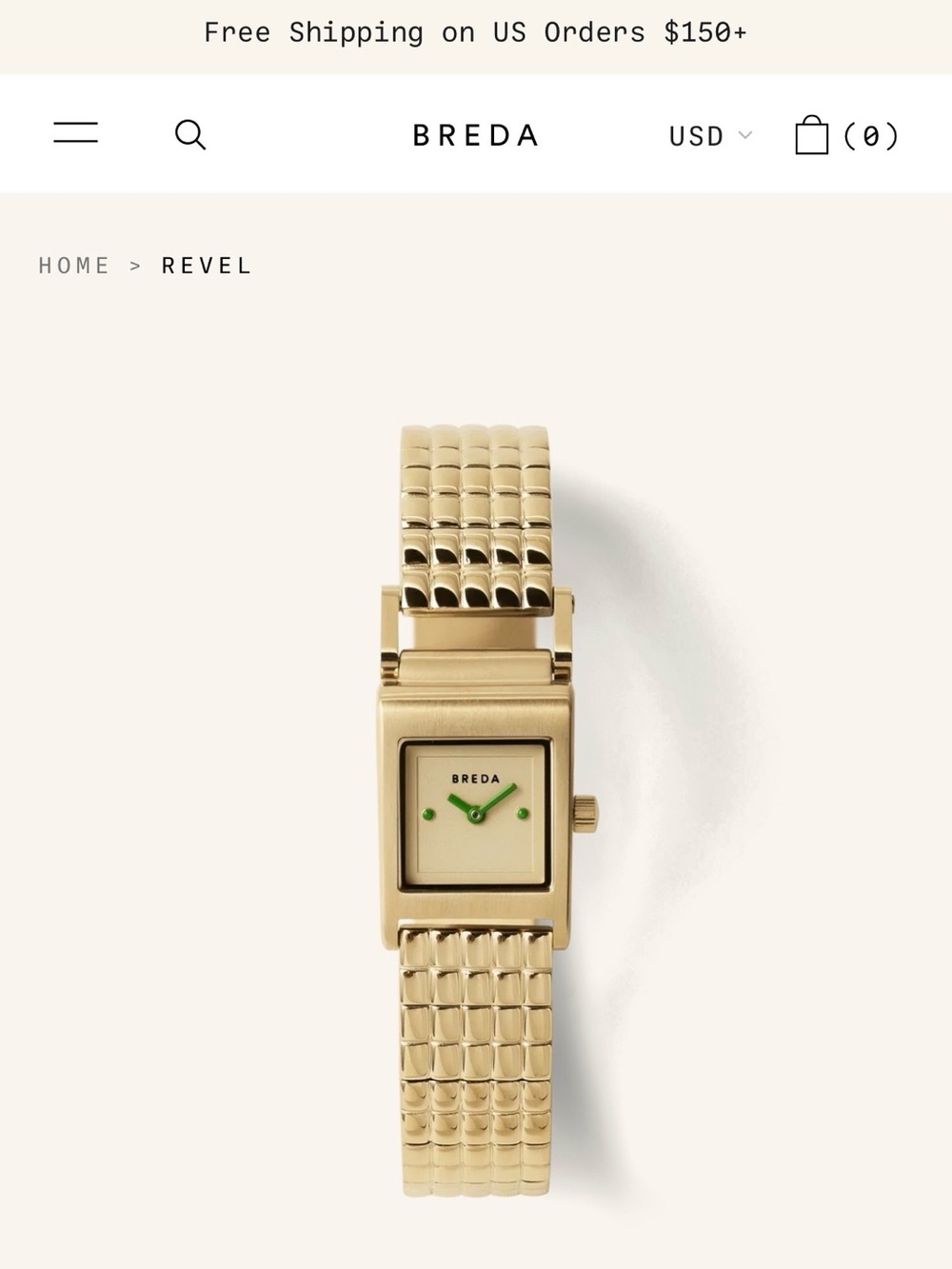 BREDA Revel Women's Gold Bracelet Watch with Green Accents